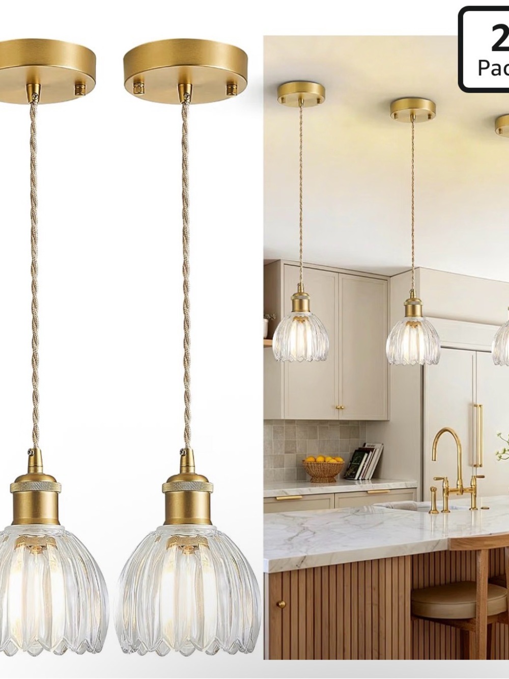 Pendant Lights Kitchen Island, Hanging Lamp- Clear Tulip Glass new in box